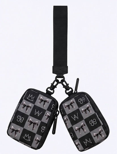 Bow Black Brand Checkerboard Dual Pouch Wristlet