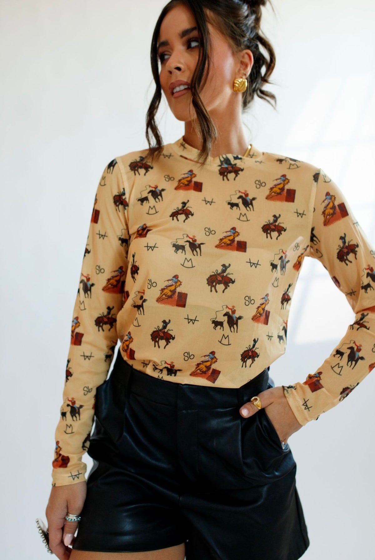Kids Vintage Cowboy Sheer Mock Neck Top