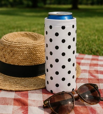 Hard Cooling Can in White Polka Dot
