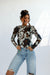 Brown Cowhide Sheer Mock Neck Top