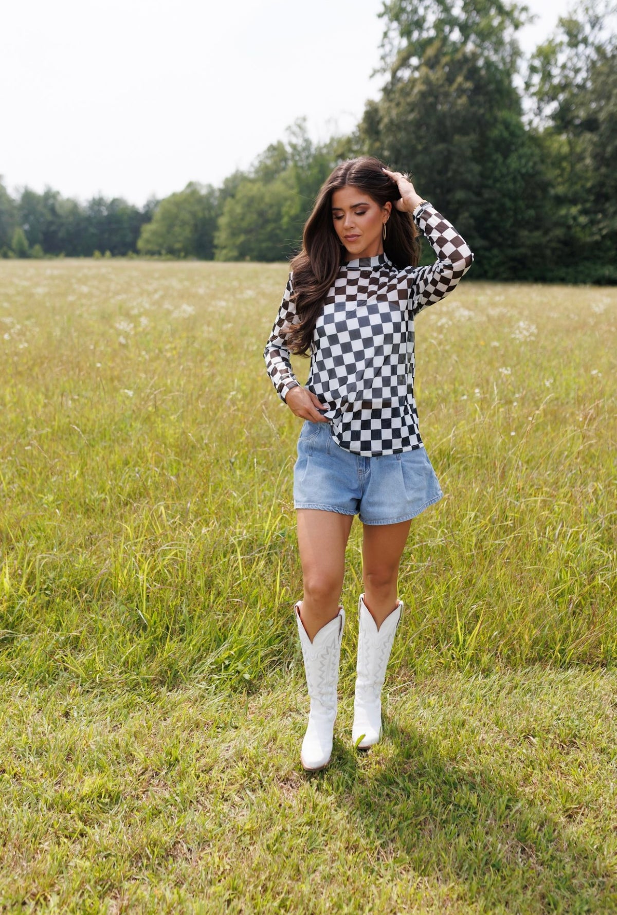 Kids Black Checkerboard Mesh Top