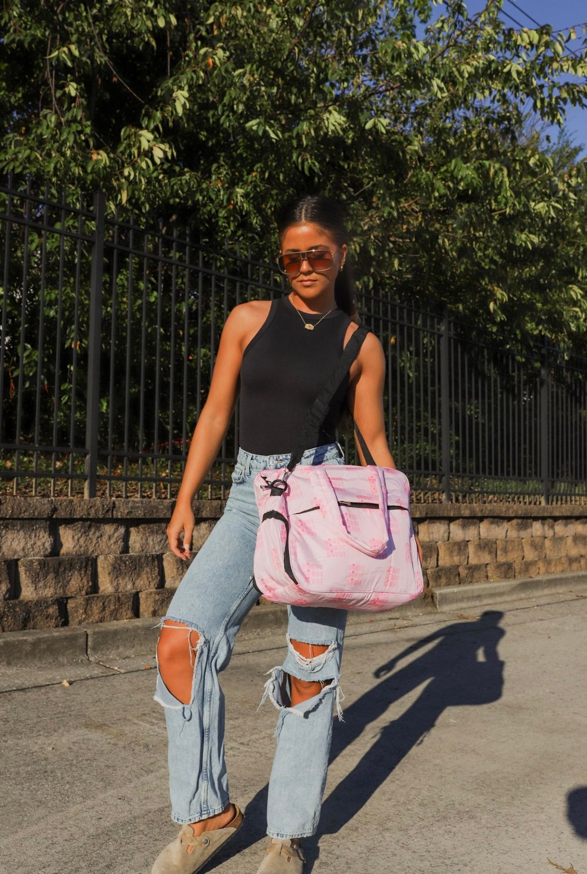 Puffer Duffel Bag in Pink Howdy