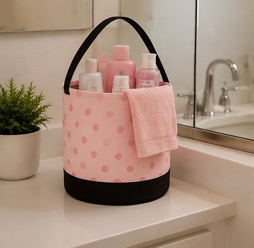 Pink Polka Dot Round Storage Bin