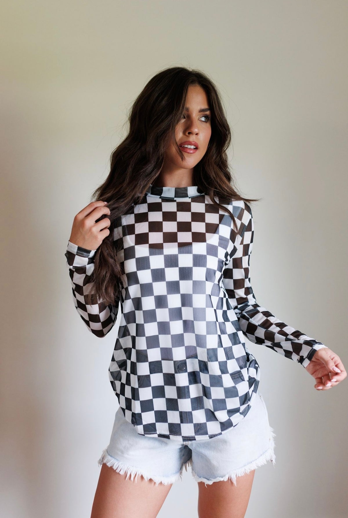 Kids Black Checkerboard Mesh Top