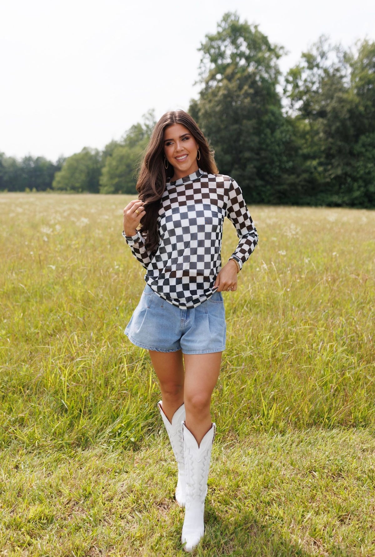 Kids Black Checkerboard Mesh Top