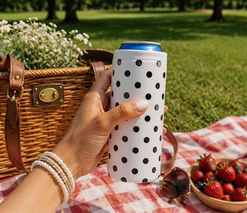 Hard Cooling Can in White Polka Dot