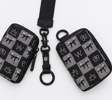 Bow Black Brand Checkerboard Dual Pouch Wristlet