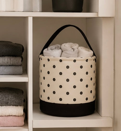 Cream Polka Dot Round Storage Bin