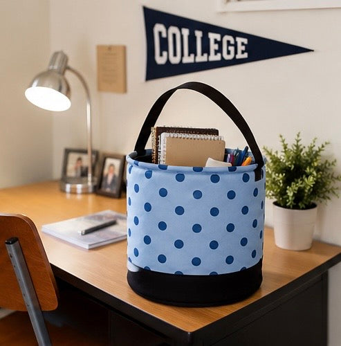 Blue Polka Dot Round Storage Bin