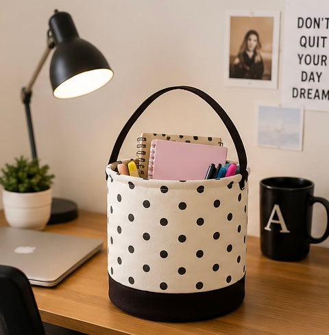 Cream Polka Dot Round Storage Bin
