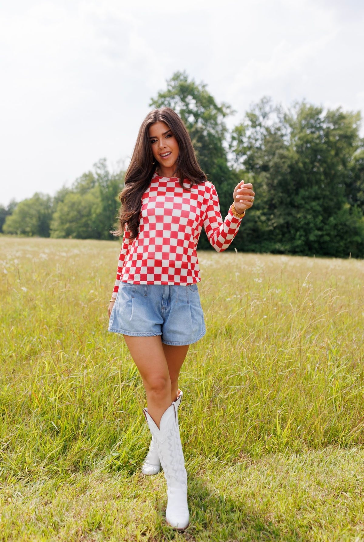 Kids Red Checkerboard Mesh Top