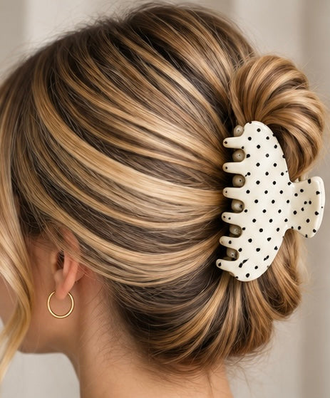Cream Polka Dot Claw Clip