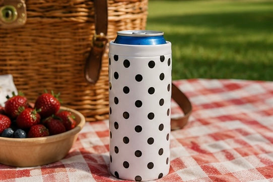 Hard Cooling Can in White Polka Dot