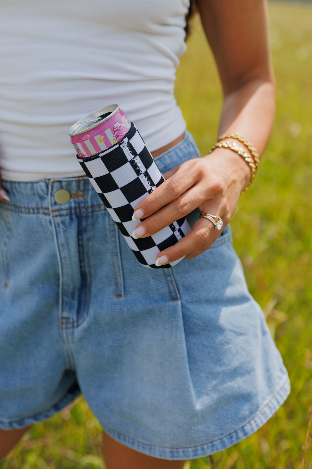 Black &amp; White Checkerboard Coozie 2-Pack