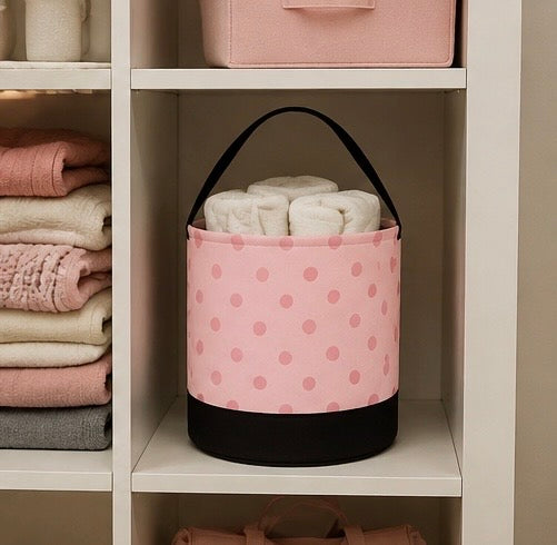 Pink Polka Dot Round Storage Bin