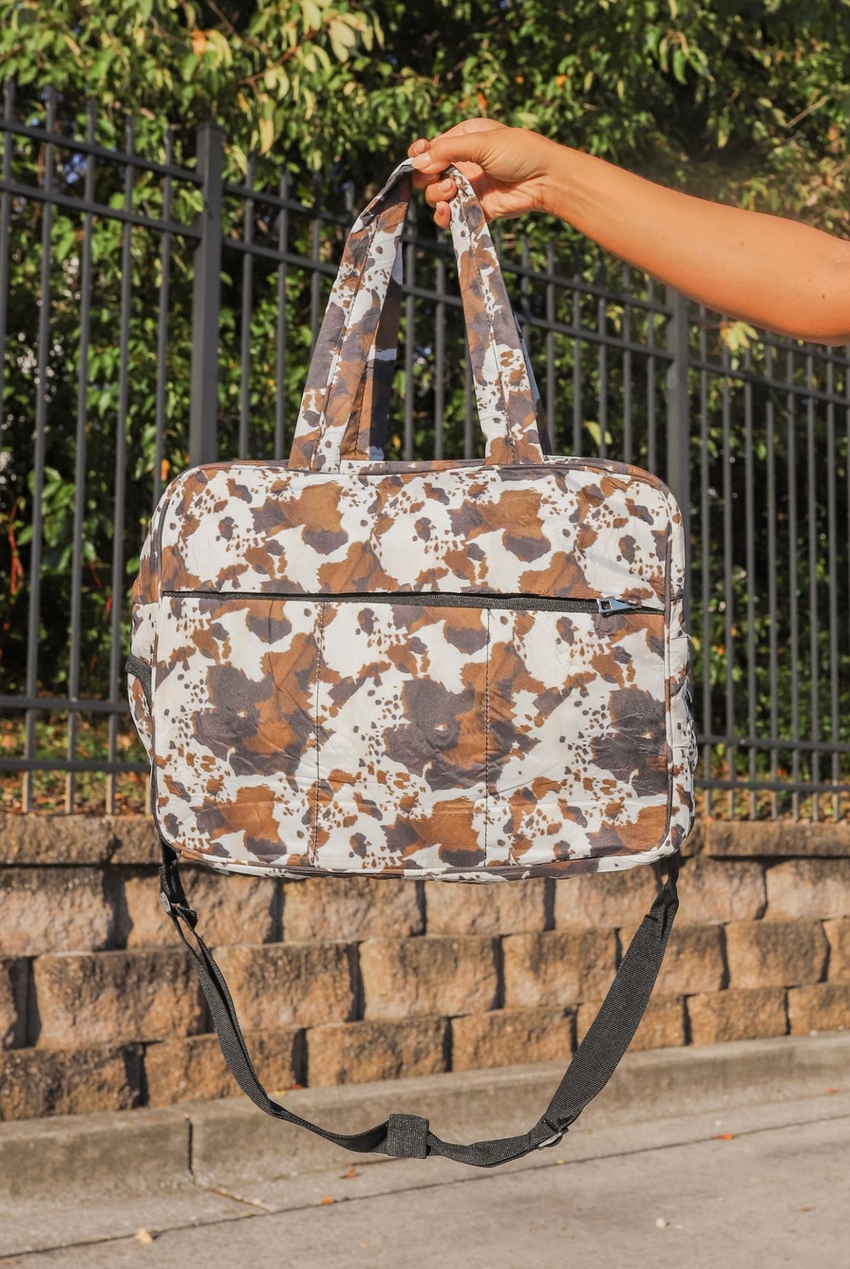 Puffer Duffel Bag in Brown Cowhide