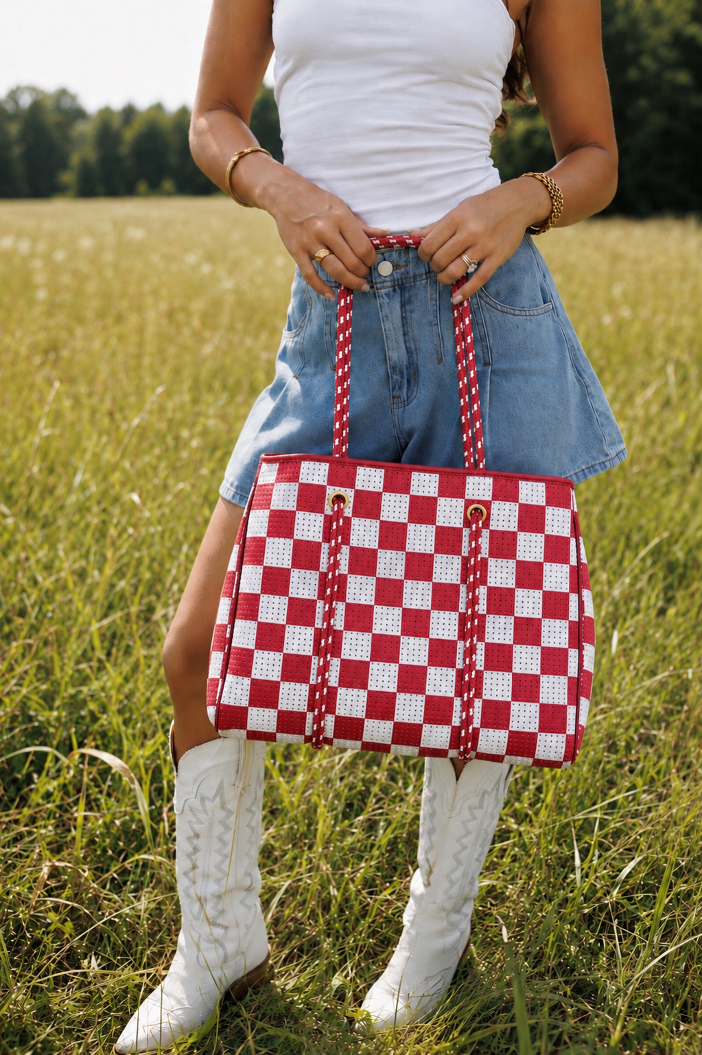 Large Tote in Red Checkerboard