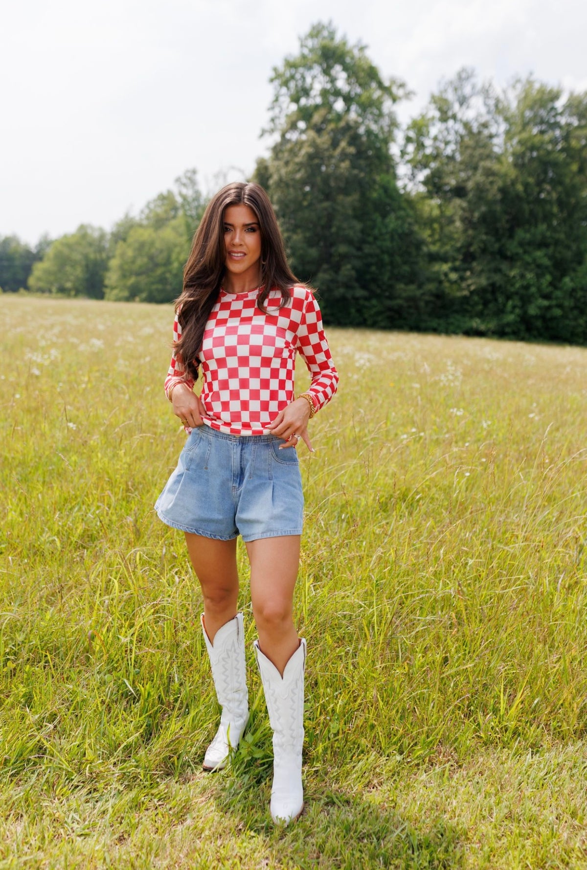 Kids Red Checkerboard Mesh Top