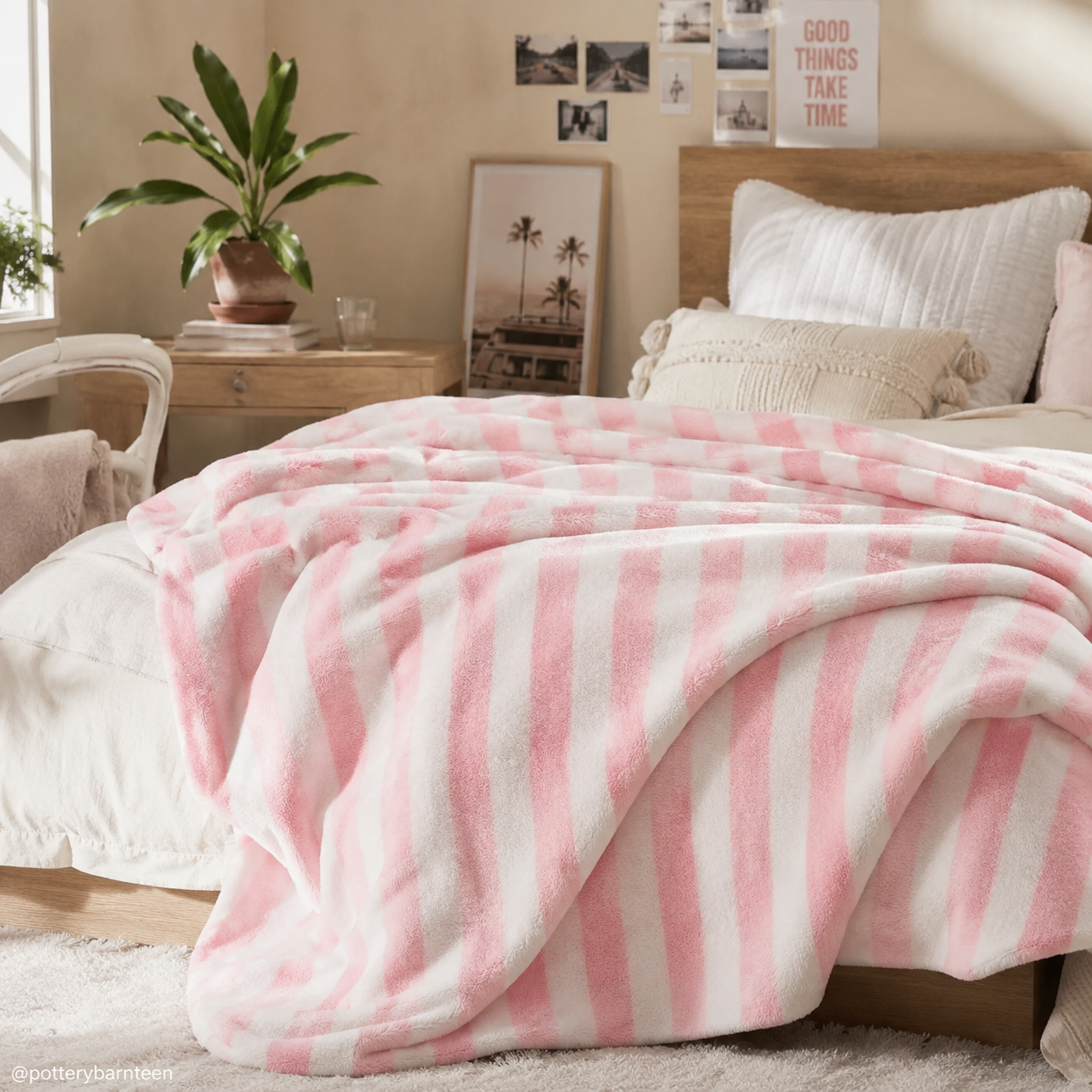 Pink Striped Throw Blanket