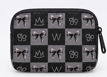 Bow Black Brand Checkerboard Dual Pouch Wristlet