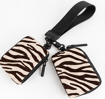 Zebra Striped Dual Pouch Wristlet