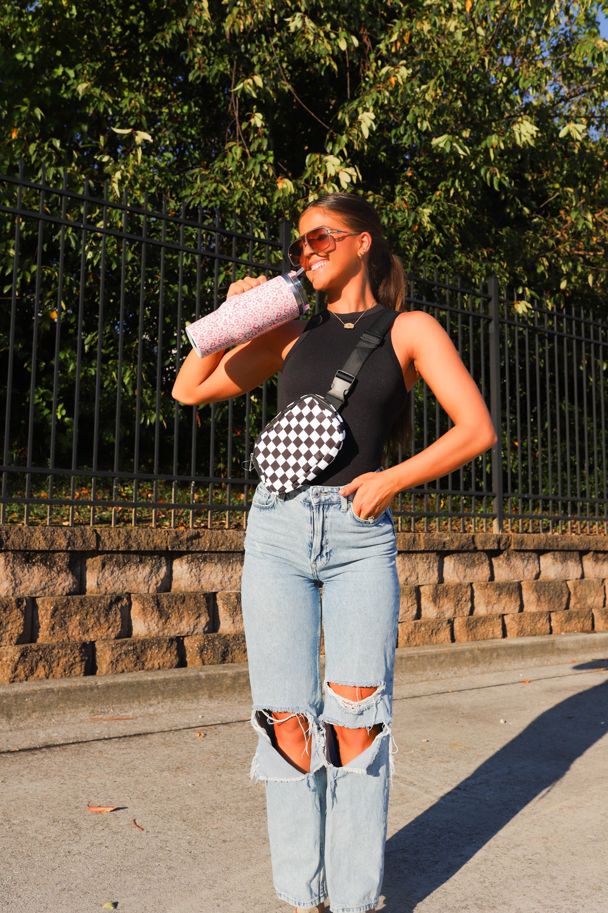Black and White Checkerboard Crossbody Bag