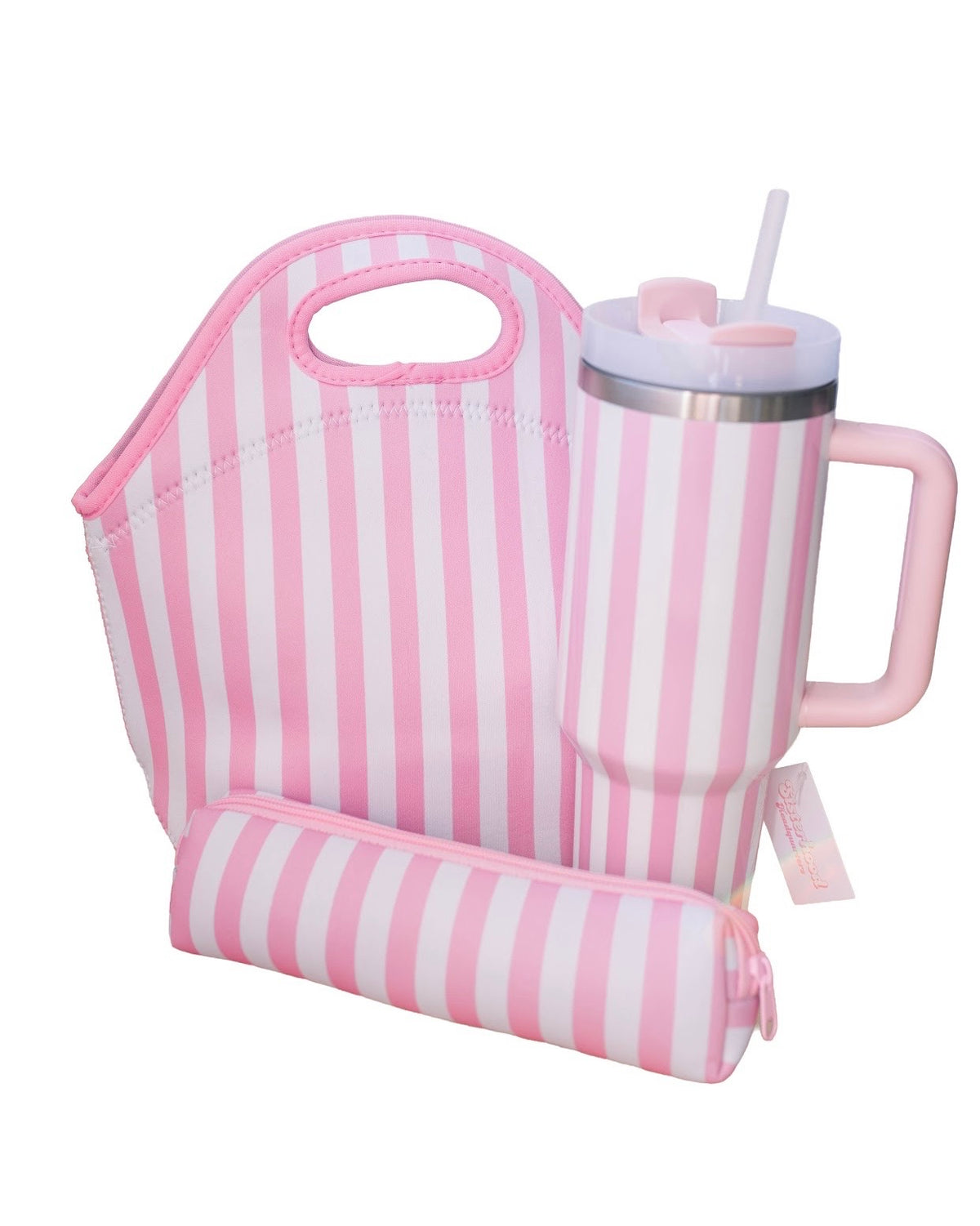 Pink Striped Lunch Tote