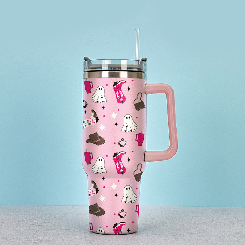 Pink Ghost Tumbler with Handle