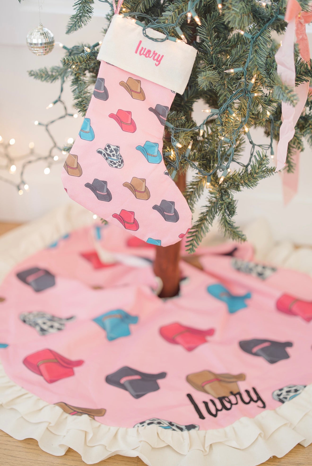 Pink Cowboy Hat Christmas Tree Skirt