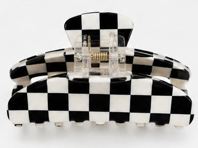 Black and White Checkerboard Claw Clip