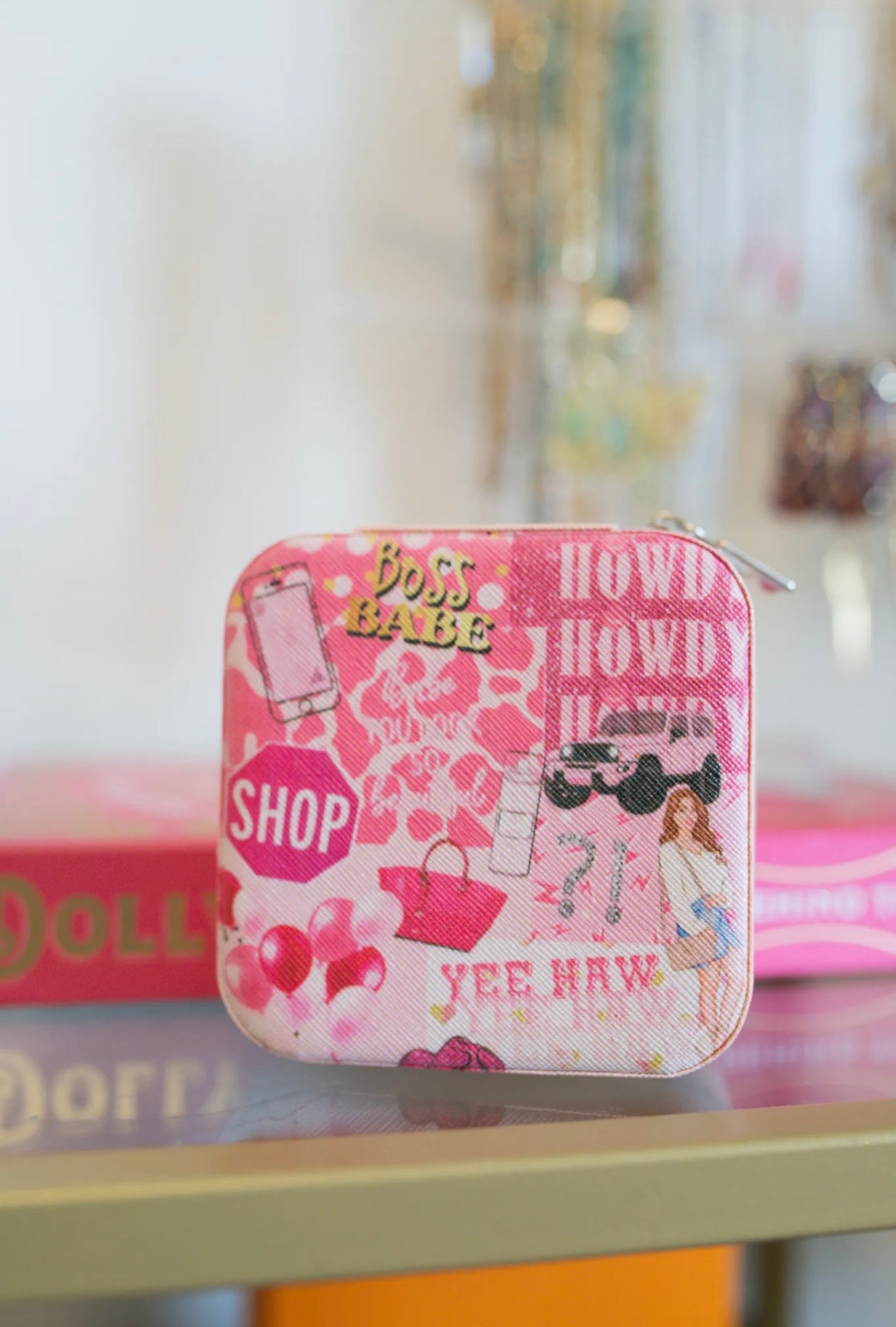 Pink Collage Square Jewelry Case