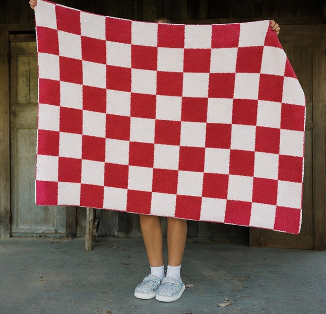 Red and White Checkerboard Throw Blanket