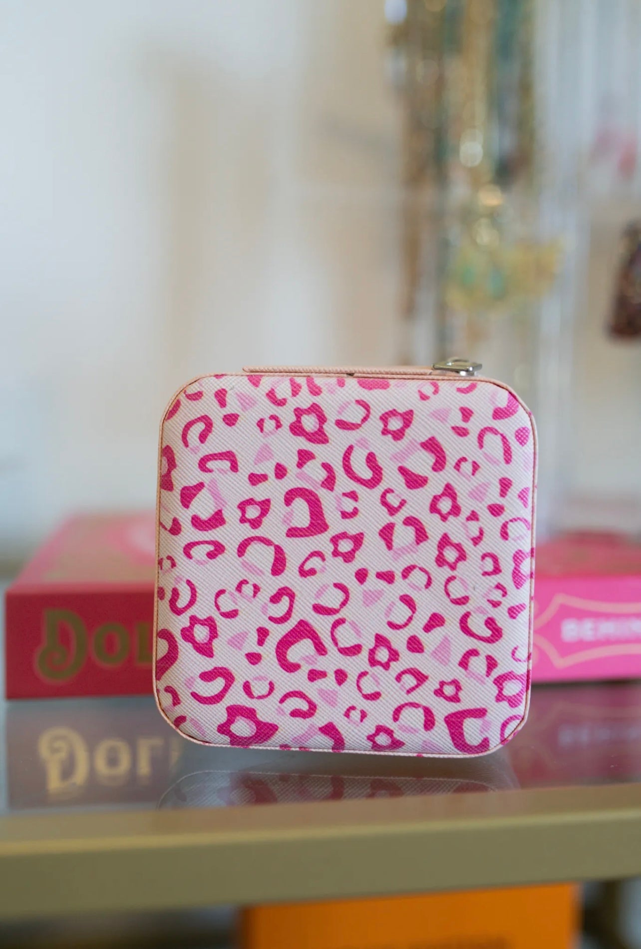 Pink Leopard Square Jewelry Case