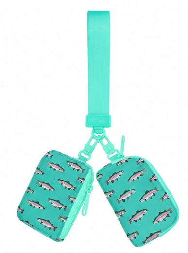 Teal Rainbow Trout Dual Pouch Wristlet