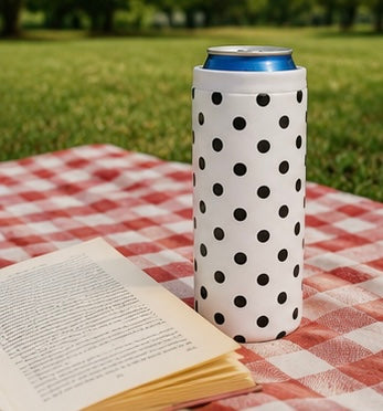 Hard Cooling Can in White Polka Dot
