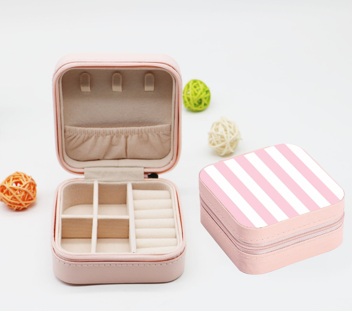 Pink Striped Square Jewelry Case