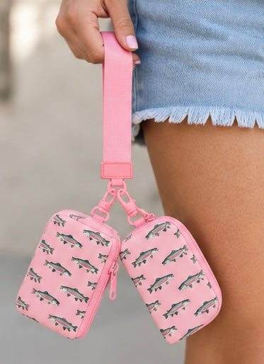 Pink Rainbow Trout Dual Pouch Wristlet