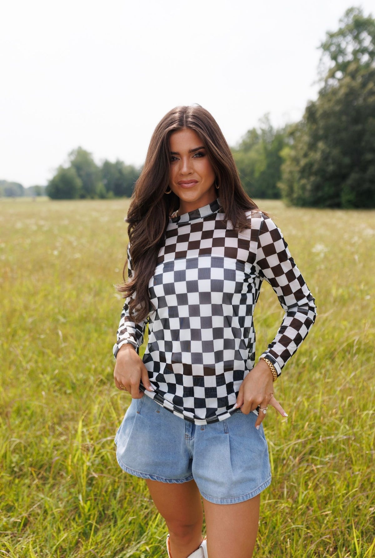 Kids Black Checkerboard Mesh Top