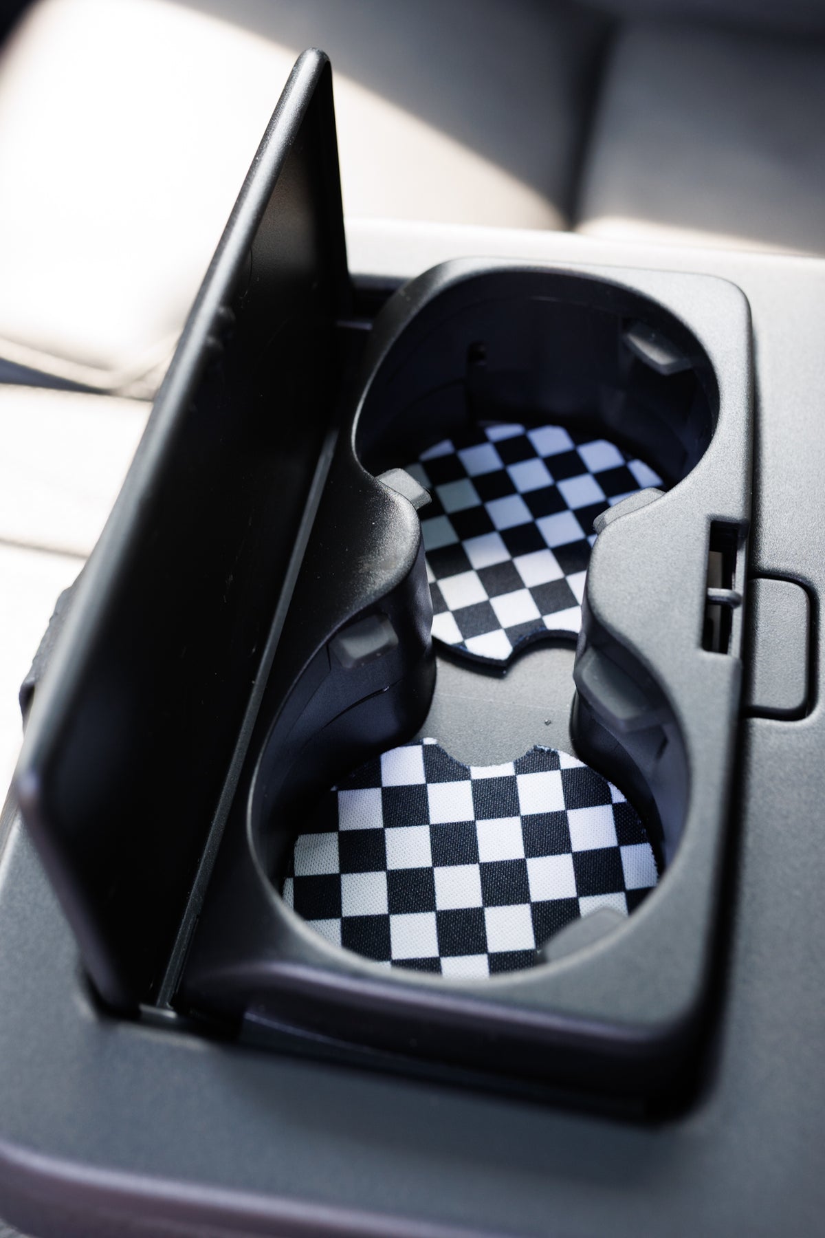 Black &amp; White Checkerboard Car Coasters 2-Pack