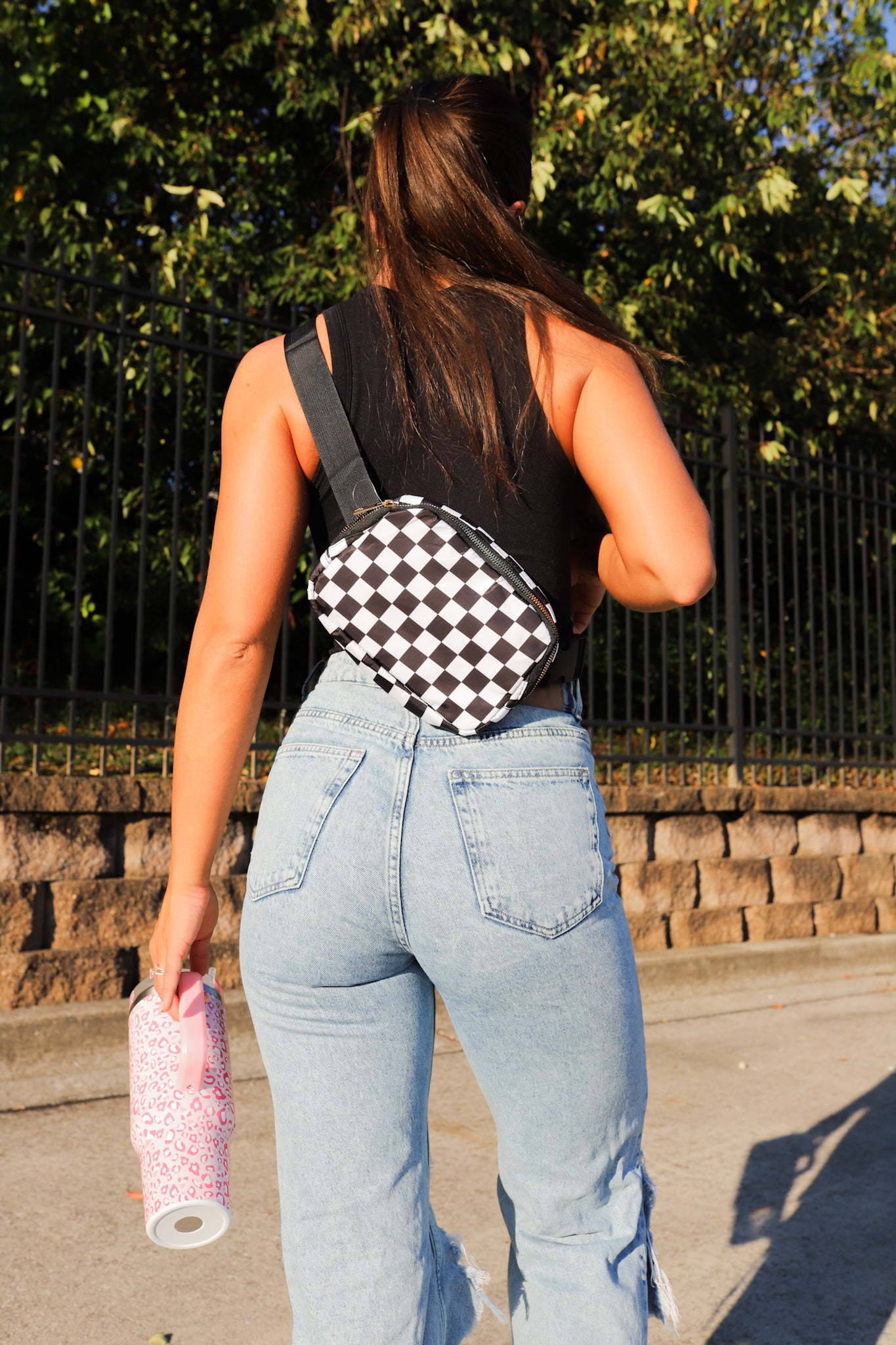 Black and White Checkerboard Crossbody Bag