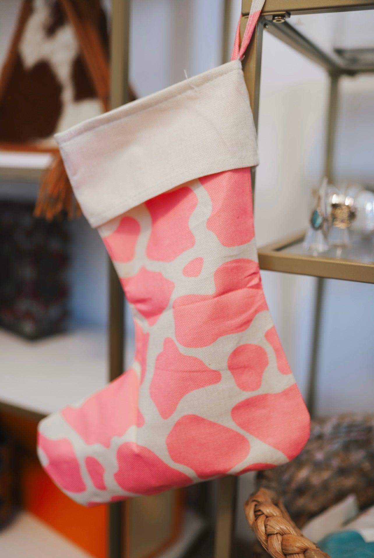 Pink Cowhide Christmas Stocking