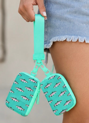 Teal Rainbow Trout Dual Pouch Wristlet