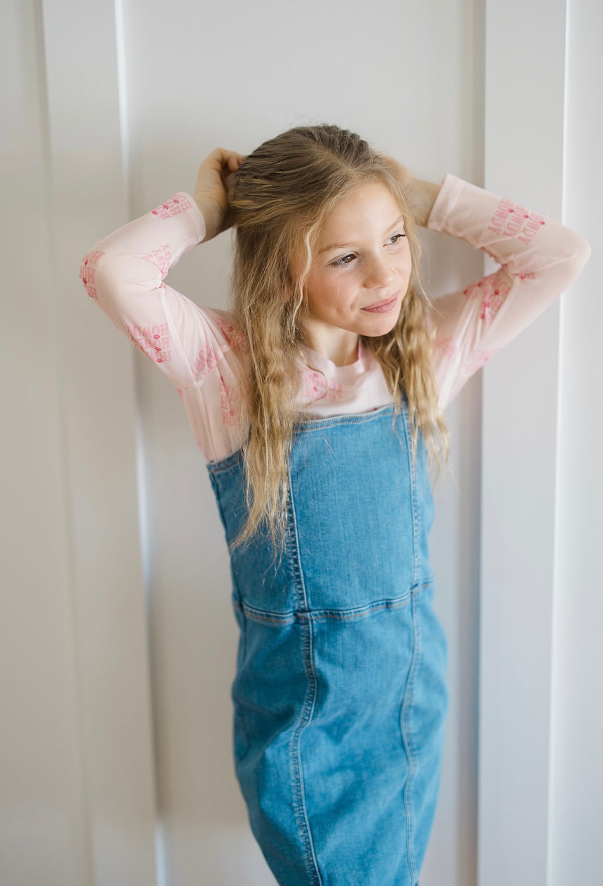 Kids Pink Howdy Sheer Mock Neck Top