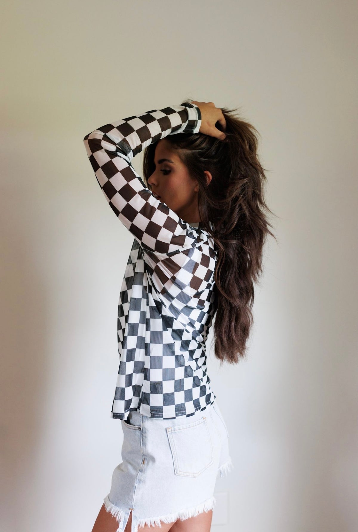 Kids Black Checkerboard Mesh Top
