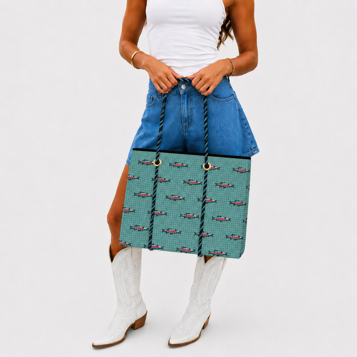 Large Tote in Blue Rainbow Trout