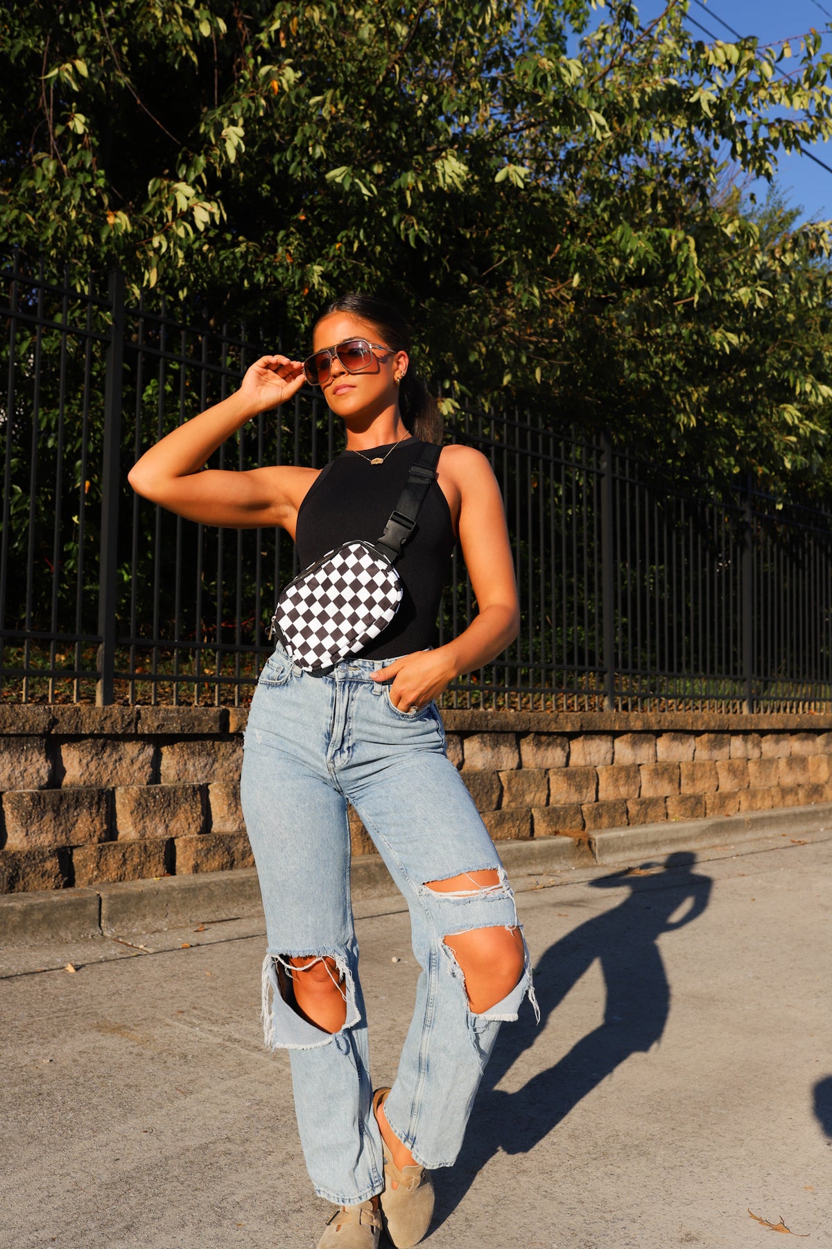 Black and White Checkerboard Crossbody Bag