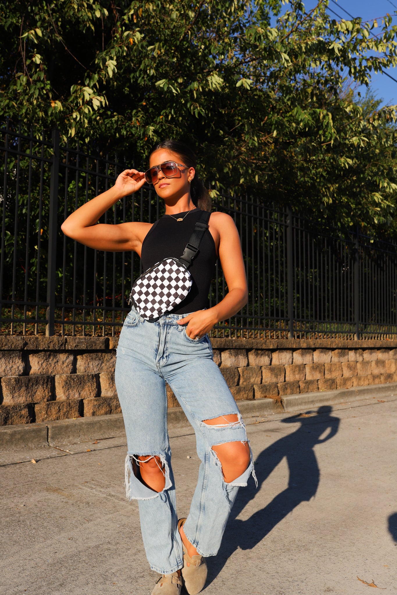 Black and White Checkerboard Crossbody Bag