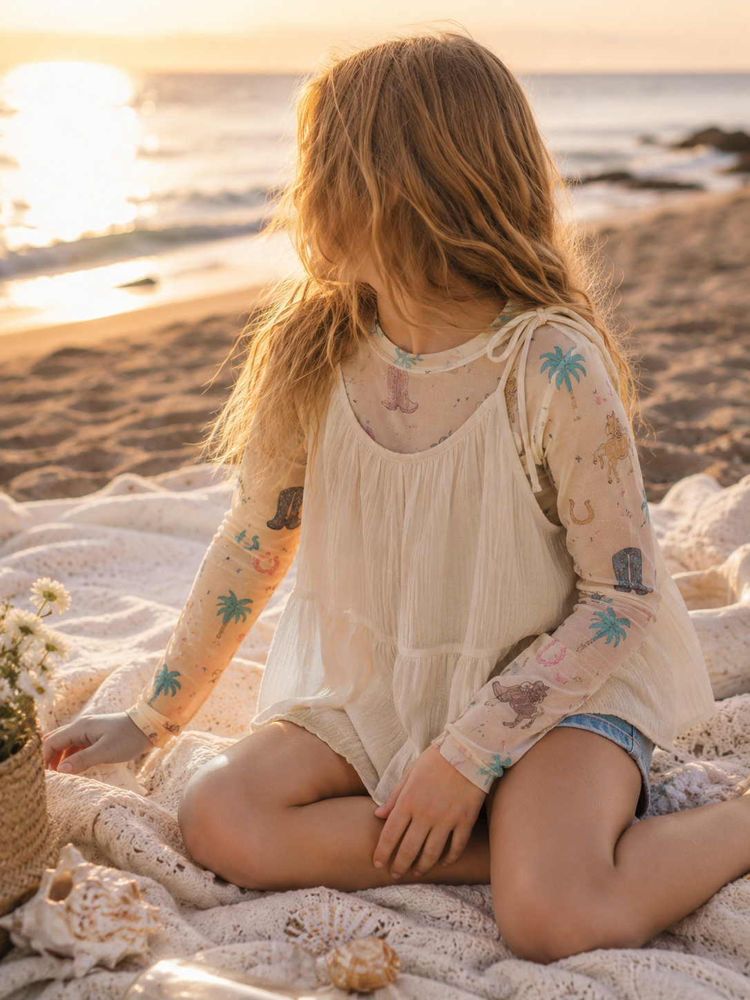 Kids Coastal Cowgirl Sheer Mock Neck Top