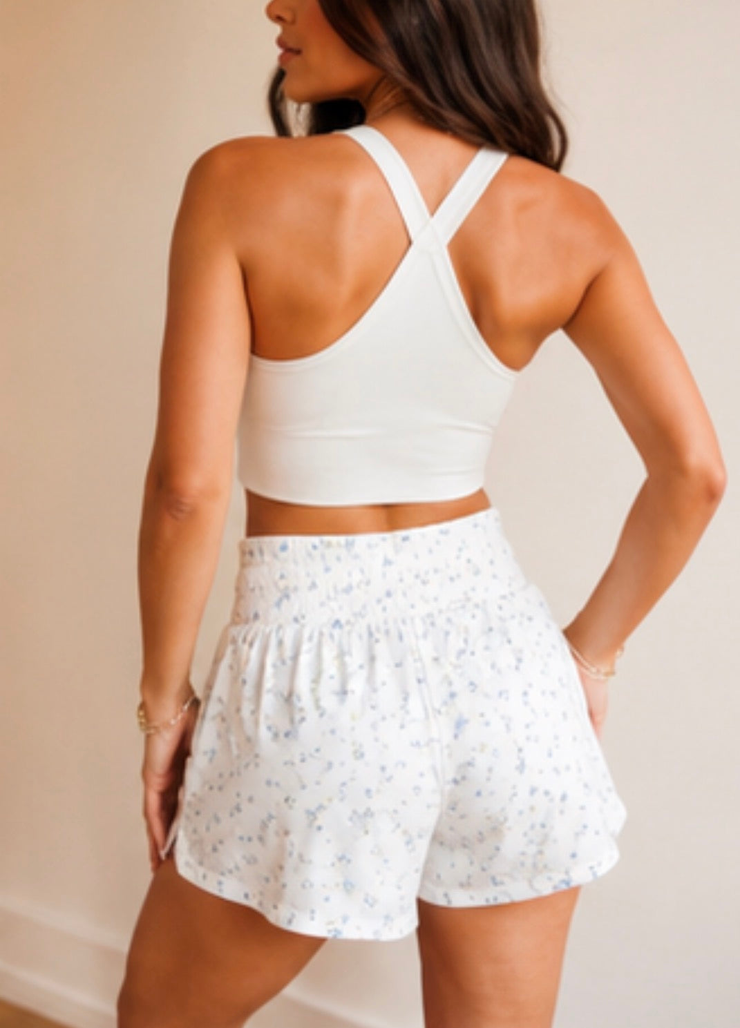 Blue Floral Flared Shorts