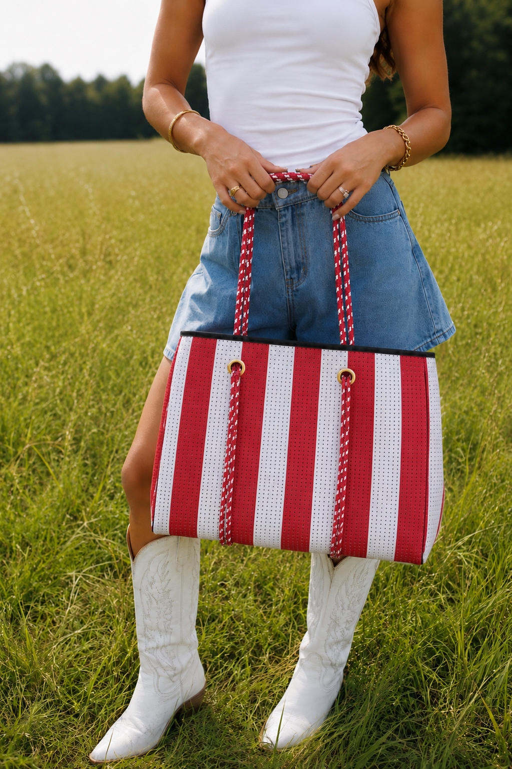 Large Tote in Red Striped